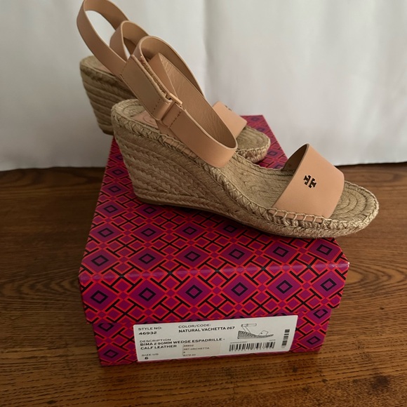 Tory Burch Natural Vachetta Bima Wedge Espadrille Shoe Calf Leather - Picture 7 of 9